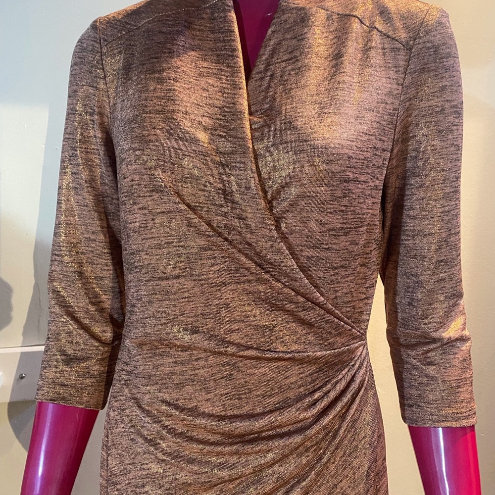 Chetta B Metallic Brown Long Sleeve Dress
